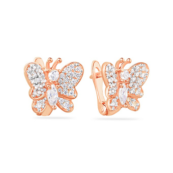 Фото Золоті сережки «Метелики» з фіанітами (арт. 110303)