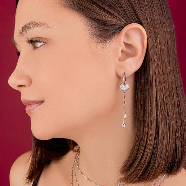 Серьги из серебра Сердце с россыпью фианитов (арт. 7502/9023) – изображение 3