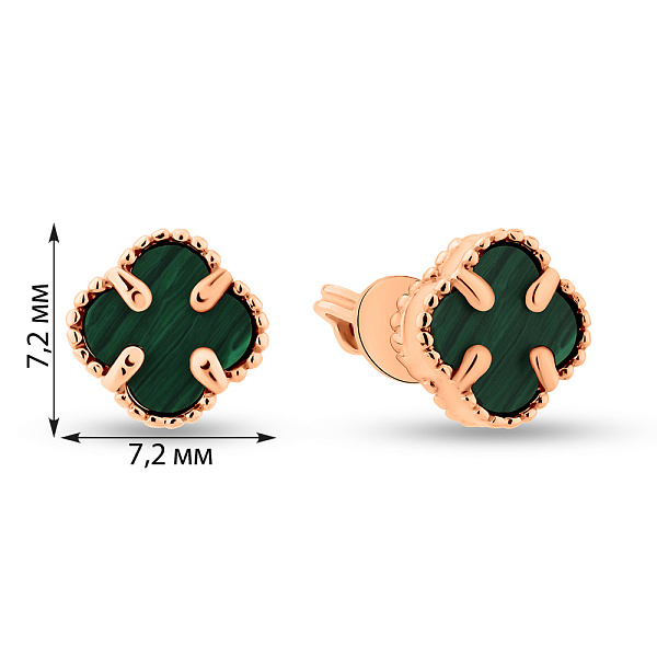 Золоті сережки Конюшина з малахітом (арт. 1091005/7млх) – зображення 3
