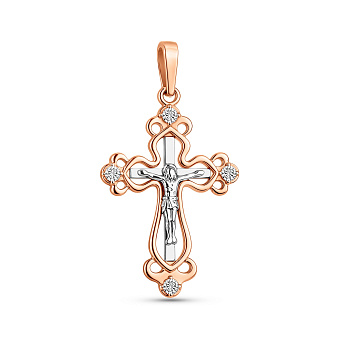 Фото Золотой крестик с распятием и фианитами (арт. 501646)