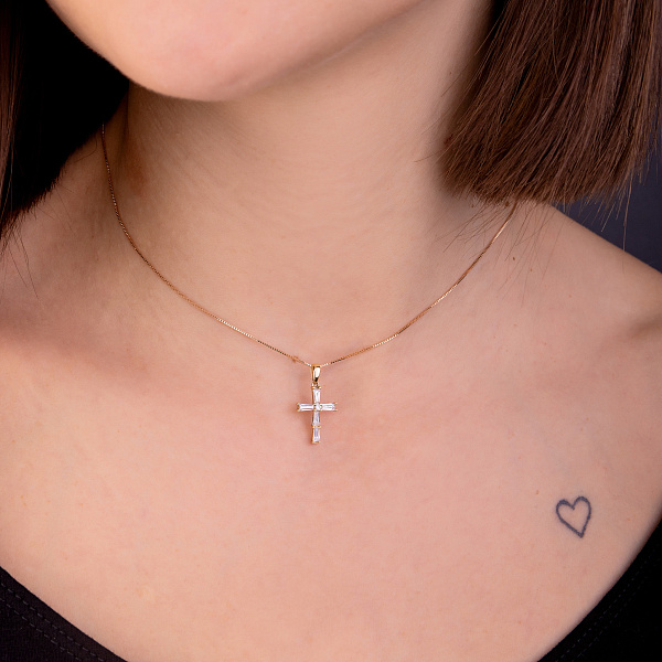 Золотий підвіс Хрест з фіанітами (арт. 421685ж) – зображення 4