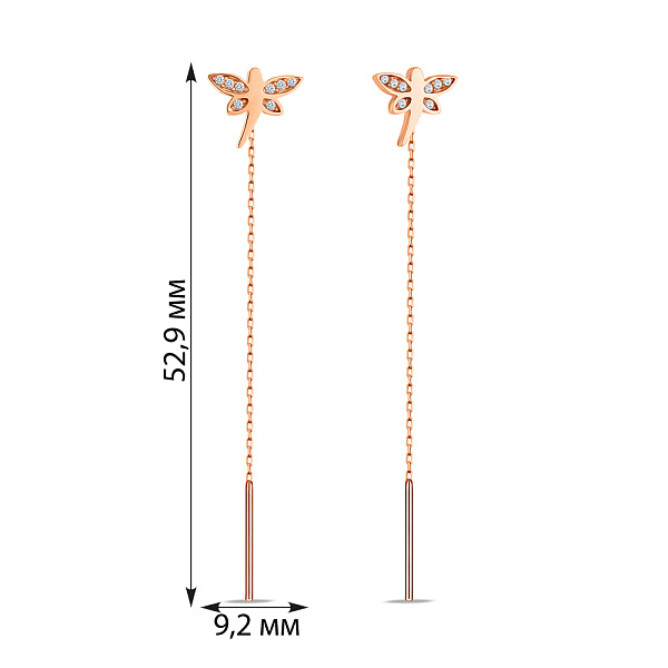 Золоті сережки протяжки Бабка з фіанітами (арт. 108174) – зображення 3