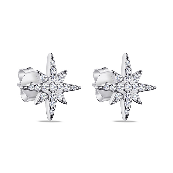 Срібні сережки-пусети "Зірки" з фіанітами  (арт. 7518/6066) – зображення 1