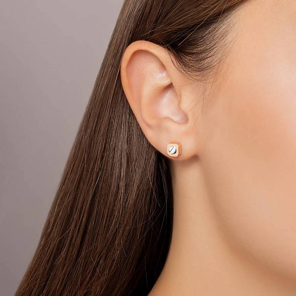 Сережки-пусети з червоного і білого золота (арт. 1101101кб) – зображення 2