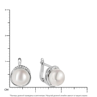 Серебряные сережки с жемчугом и фианитами (арт. 7502/4016жб)