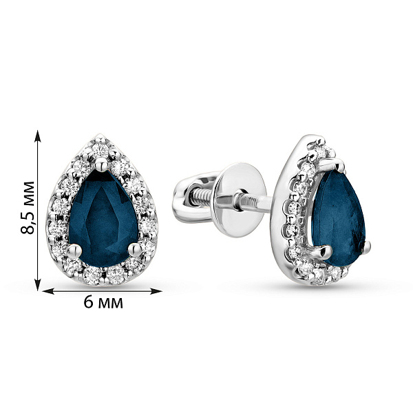 Сережки-пусети з білого золота з сапфіром і діамантами (арт. Т011235бс) – зображення 4