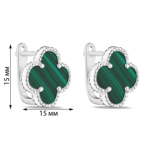 Серебряные серьги Клевер с малахитом (арт. 7502/3153/15млх) – изображение 2