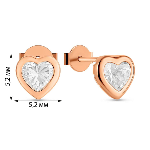 Золоті сережки-пусети в формі серця з фіанітом (арт. 102051) – зображення 2