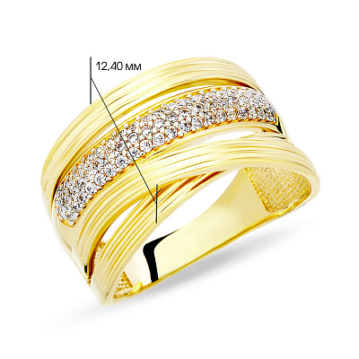 Широкое золотое кольцо с фианитами (арт. 140605ж)