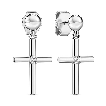 Срібні сережки-пусети Хрестики з фіанітами (арт. 7518/7236)