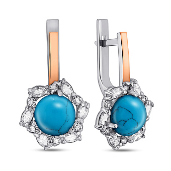 Серебряные серьги с бирюзой и фианитами (арт. 7202/382Бсю)
