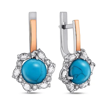 Срібні сережки з бірюзою і фіанітами (арт. 7202/382Бсю)