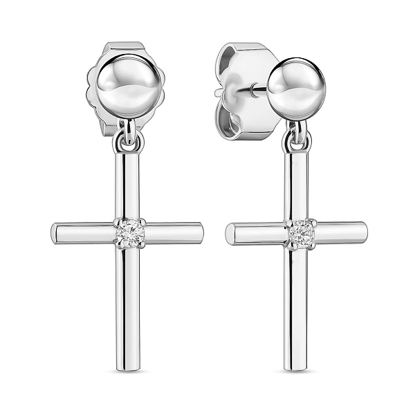 Срібні сережки-пусети Хрестики з фіанітами (арт. 7518/7236) – зображення 1