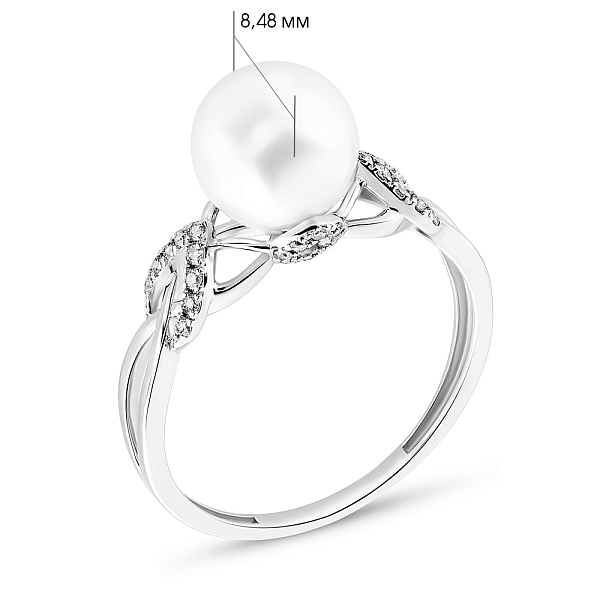 Кольцо с жемчугом и бриллиантами из белого золота (арт. К011107б) – изображение 2