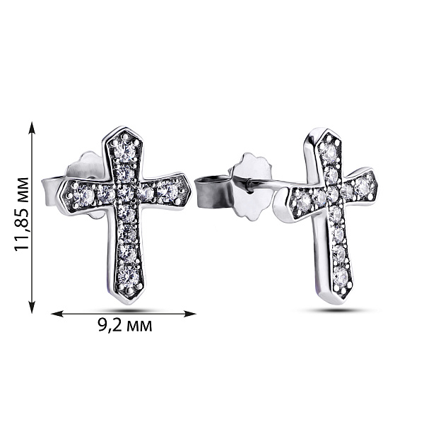 Серебряные пусеты "Крестик" с фианитами (арт. 7518/5092) – изображение 2