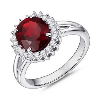 Серебряное кольцо с крупным гранатом и фианитами (арт. 7501/2191025Г)
