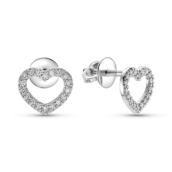 Сережки в формі серця з білого золота з діамантами (арт. Т011257015б) – зображення 1