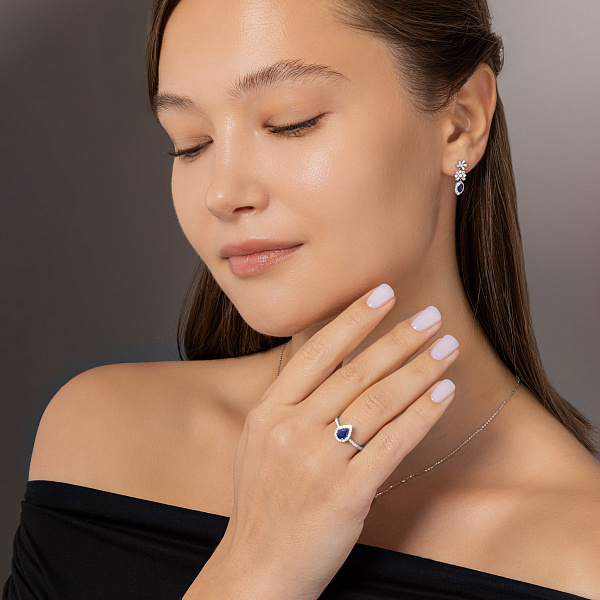 Золотое кольцо с сапфиром и бриллиантами (арт. К341619015бс) – изображение 7