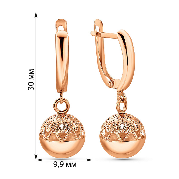 Сережки Шарики из красного золота (арт. 109958/2) – изображение 4
