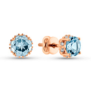 Серьги-пусеты из красного золота с топазом и фианитами (арт. 110637Пг)