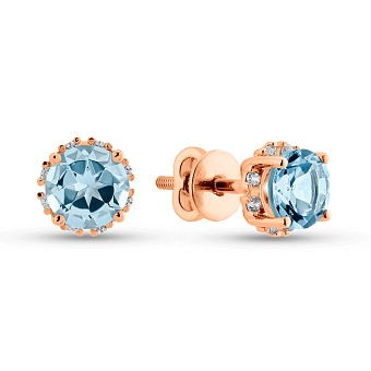 Сережки-пусети з червоного золота з топазом і фіанітами (арт. 110637Пг)