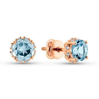 Серьги-пусеты из красного золота с топазом и фианитами (арт. 110637Пг)