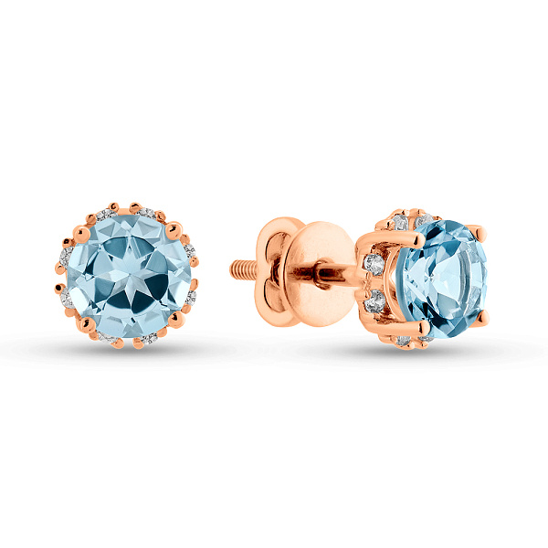 Сережки-пусети з червоного золота з топазом і фіанітами (арт. 110637Пг) – зображення 1