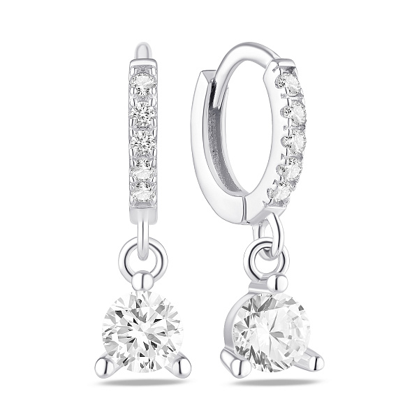 Серебряные серьги-кольца с подвеской с фианитами (арт. 7502/10231/9) – изображение 1
