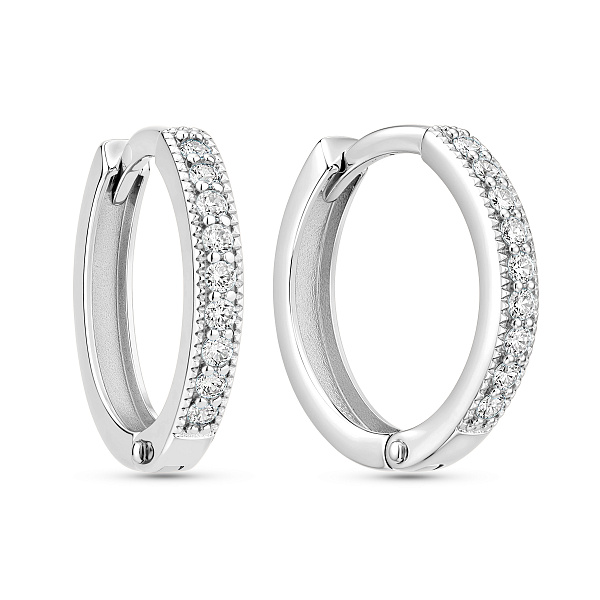 Серьги-кольца из белого золота с фианитами (арт. 110272б) – изображение 1