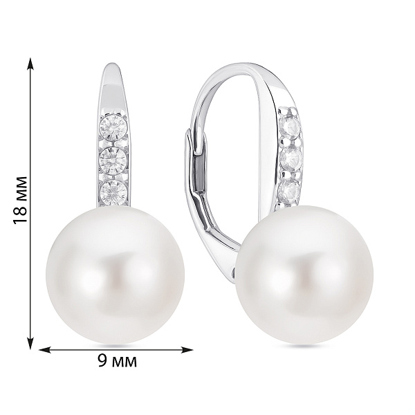 Серебряные серьги с жемчугом и фианитами (арт. 7502/9995жб) – изображение 2