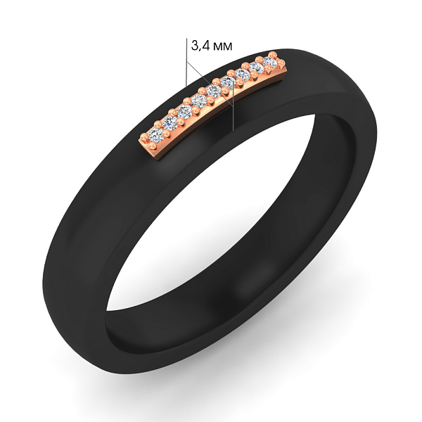 Каблучка з чорної кераміки і золота з діамантами (арт. К011791кч) – зображення 3