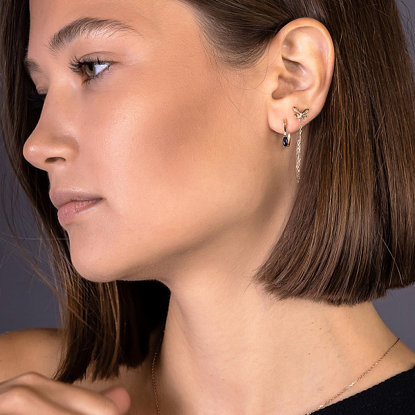 Золоті сережки з сапфірами і діамантами (арт. С011357с) – зображення 3