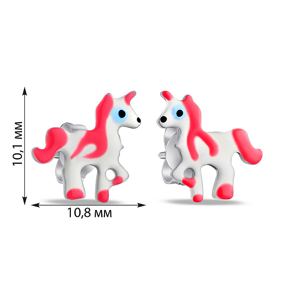 Серебряные детские серьги-пусеты Единорог (арт. 7518/6808ебр) – изображение 2