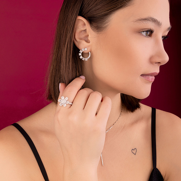 Серебряные серьги-пусеты с фианитами (арт. 7518/6454) – изображение 3