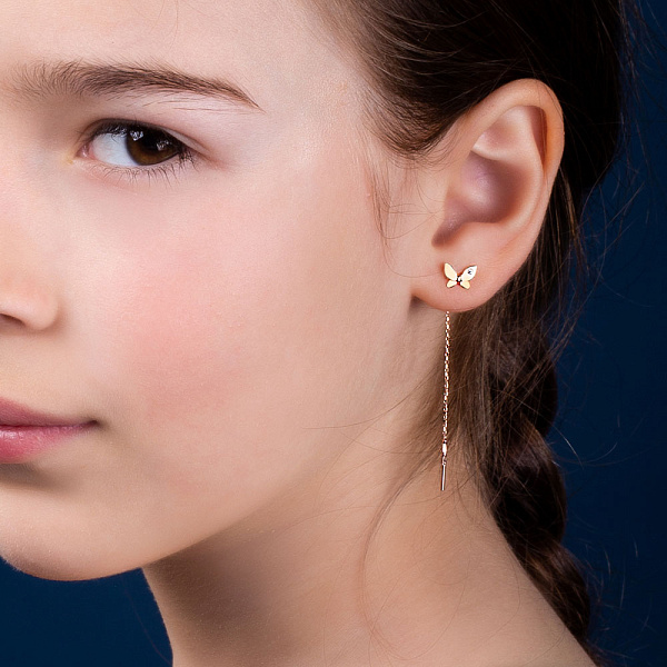 Серьги-протяжки "Бабочки" из золота с фианитами (арт. 108583) – изображение 4