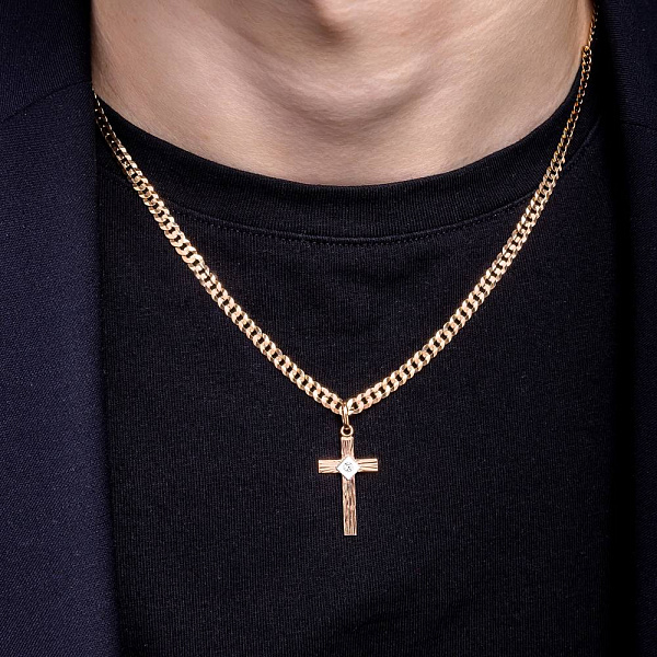 Золотой крестик с одним фианитом (арт. 424867кб) – изображение 2