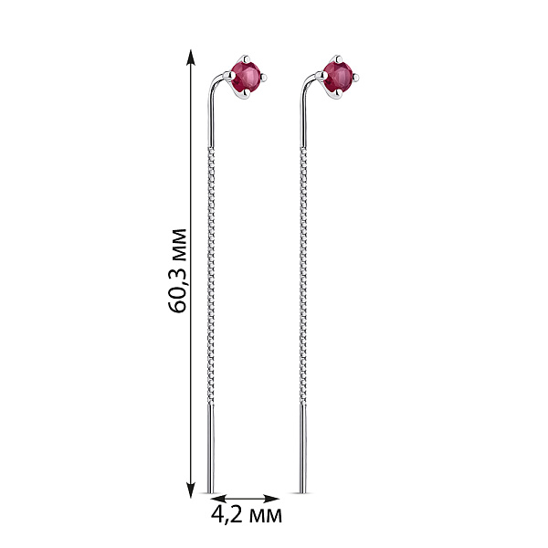 Срібні сережки-протяжки з рубіном (арт. 7502/2167501Р) – зображення 2