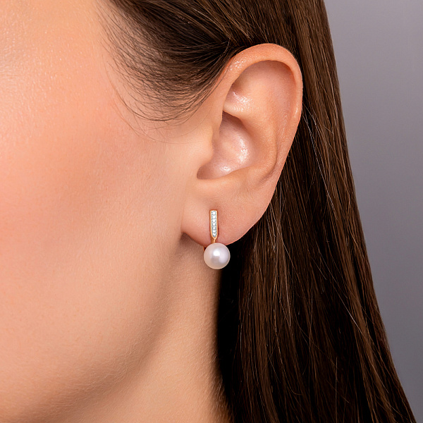 Сережки з червоного золота з перлами і фіанітами (арт. 111179) – зображення 2