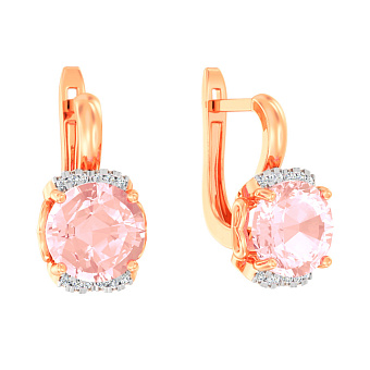 Сережки золоті з рожевим морганітом і фіанітами (арт. 111157ПмГ)