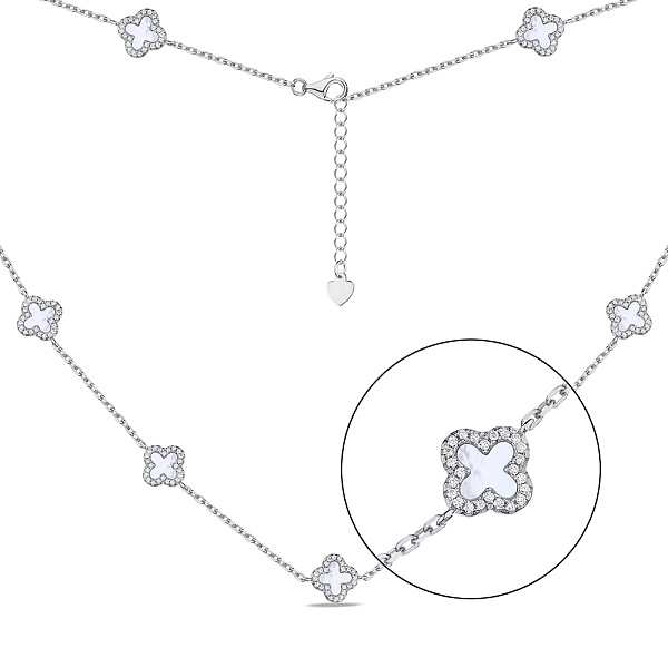 Кольє зі срібла Клевер з перламутром і фіанітами (арт. 7507/1828/10п) – зображення 1