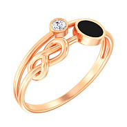 Кольцо из красного золота с черной эмалью и фианитом (арт. 140964еч)