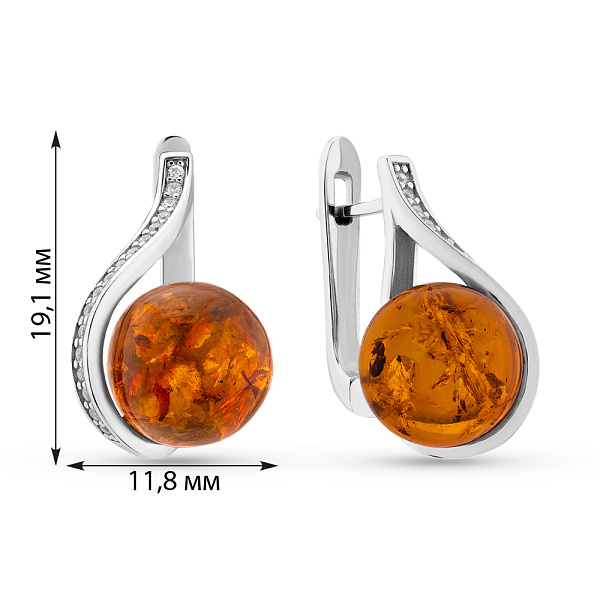 Серебряные серьги с янтарем и фианитами (арт. 7502/1076ЯС) – изображение 2