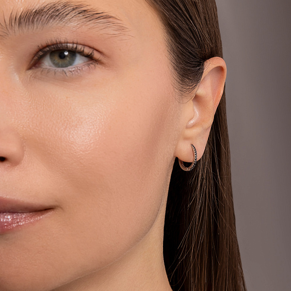 Золотые серьги кольца с бриллиантами (арт. С011816010бч) – изображение 3