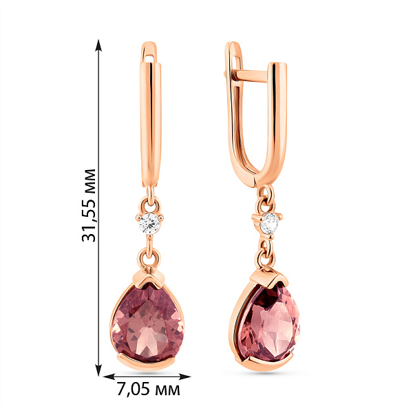 Золоті сережки-підвіски з кварцом (арт. 111245ПрГ) – зображення 3