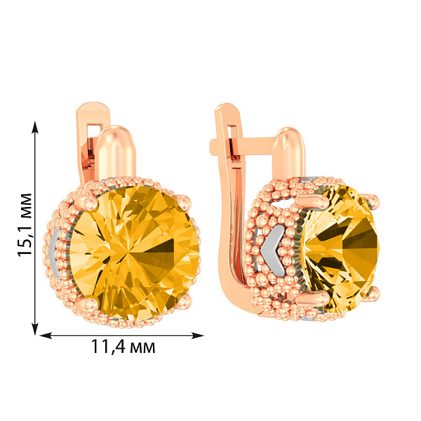 Сережки з червоного золота з цитрином (арт. 110474Пц) – зображення 2