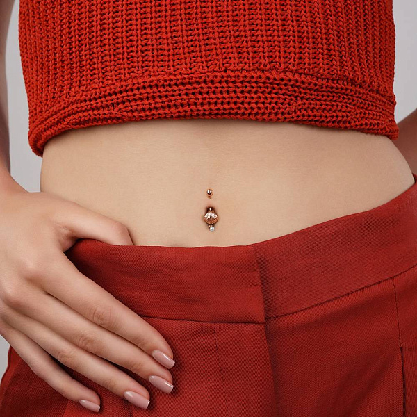 Золотий пірсинг для пупка з перлиною (арт. 360242) – зображення 3