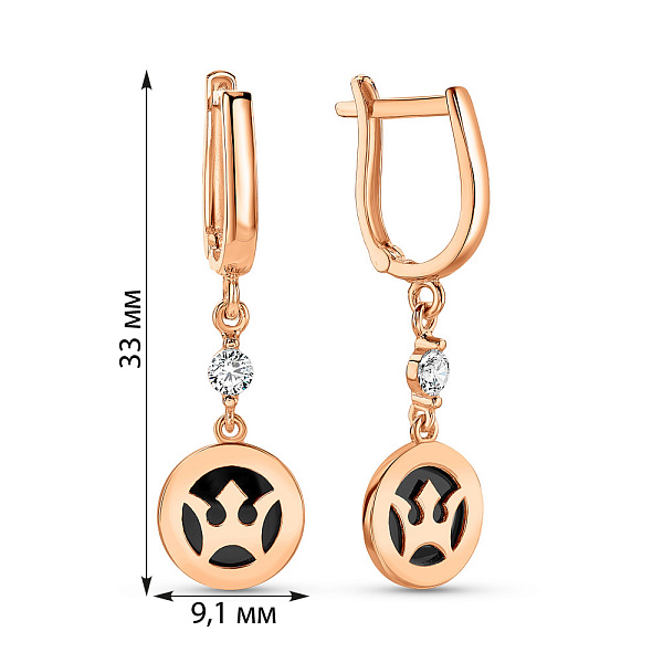 Сережки-підвіски з червоного золота (арт. 1091125еч) – зображення 2