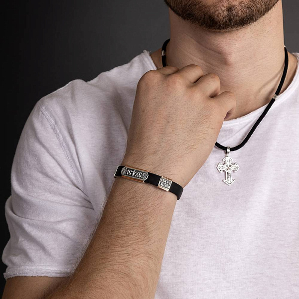 Колье на шнурке с серебряным крестиком (арт. 7307/7-3041.0.4) – изображение 5