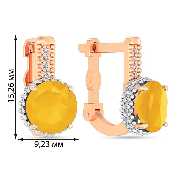 Золоті сережки з жовтим оніксом та фіанітами (арт. 111100ол) – зображення 2