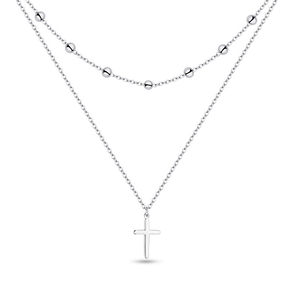 Многослойное серебряное колье с крестиком (арт. 7507/1387) – изображение 1